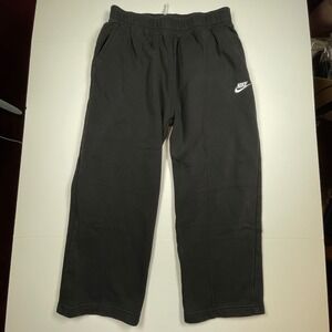 Nike Men Black Fleece Cropped Sweatpants Wide Leg Lounge Gym Pants Embroidered L